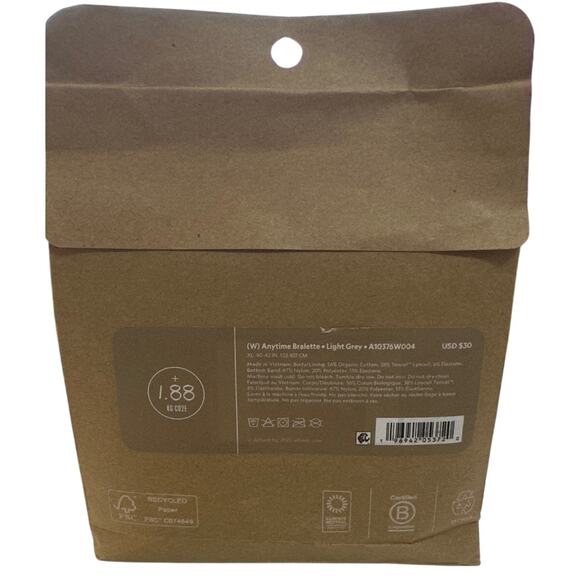 ALLBIRDS Organic Cotton Anytime Bralette Light Gray Size XL New - Picture 3 of 4